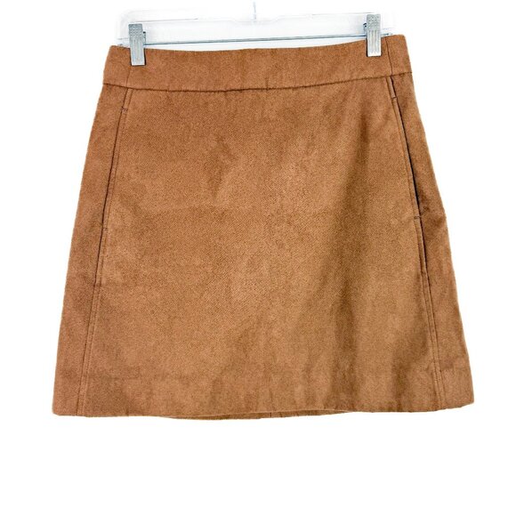 J. Crew Factory Faux-Suede Mini Skirt A-Line Fall Tan Size 6 EUC - Picture 2 of 9